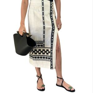 MASSIMO DUTTI Cream Graphic Print Midi Skirt Office Siren Tribal
 Portugal  Sz L